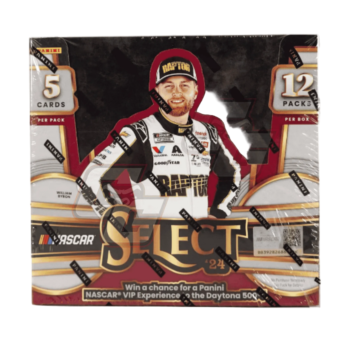Panini NASCAR Select '24 trading card booster box, sealed in plastic, featuring a NASCAR driver in a racing suit and helmet on the front.