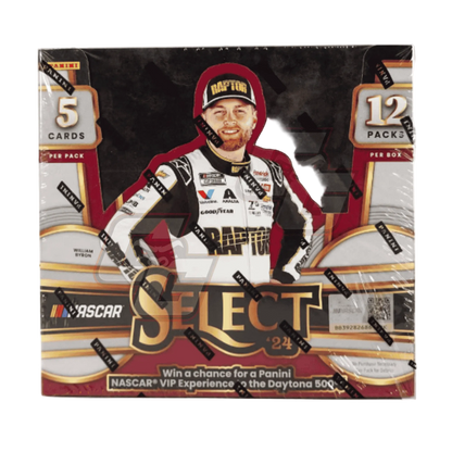 Panini NASCAR Select '24 trading card booster box, sealed in plastic, featuring a NASCAR driver in a racing suit and helmet on the front.