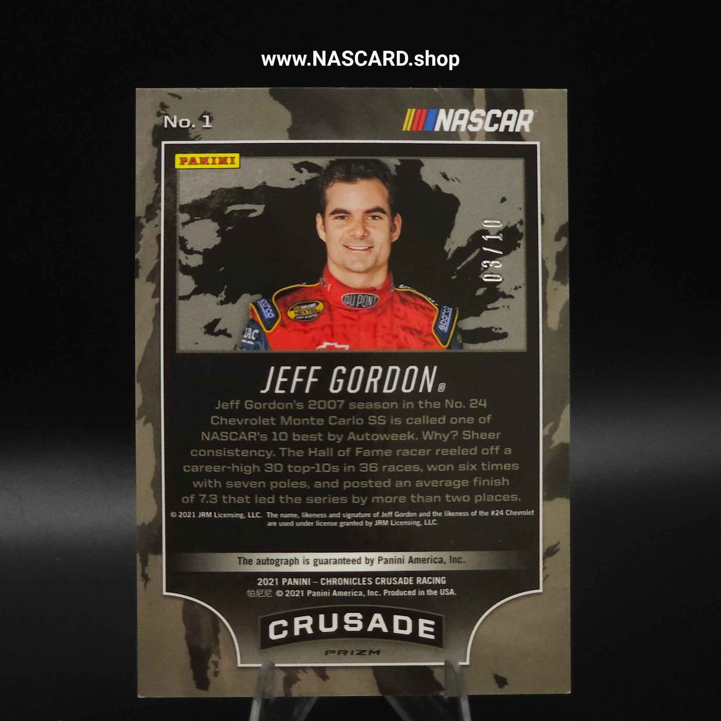 2021 Panini Chronicles Racing Crusade Autographs Gold Prizm #1 Jeff Gordon /10 - NASCARD.shop