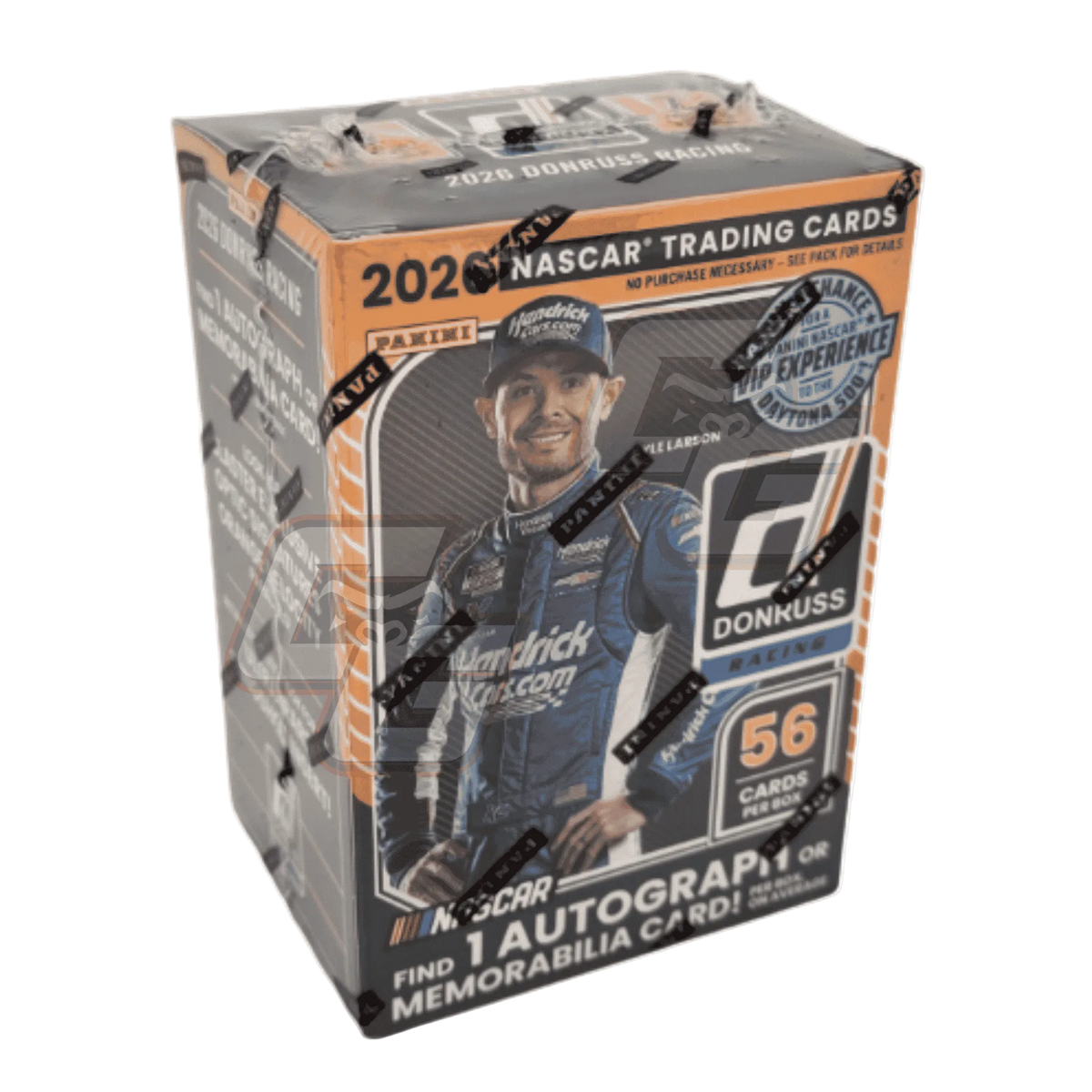 A 2026 Panini NASCAR Trading Cards Experience box featuring Donnell Haskins, with a black, gray, and orange color scheme and racing graphics.