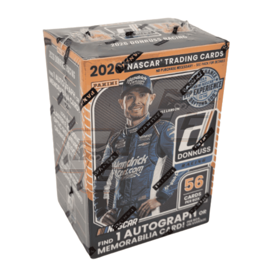 A 2026 Panini NASCAR Trading Cards Experience box featuring Donnell Haskins, with a black, gray, and orange color scheme and racing graphics.