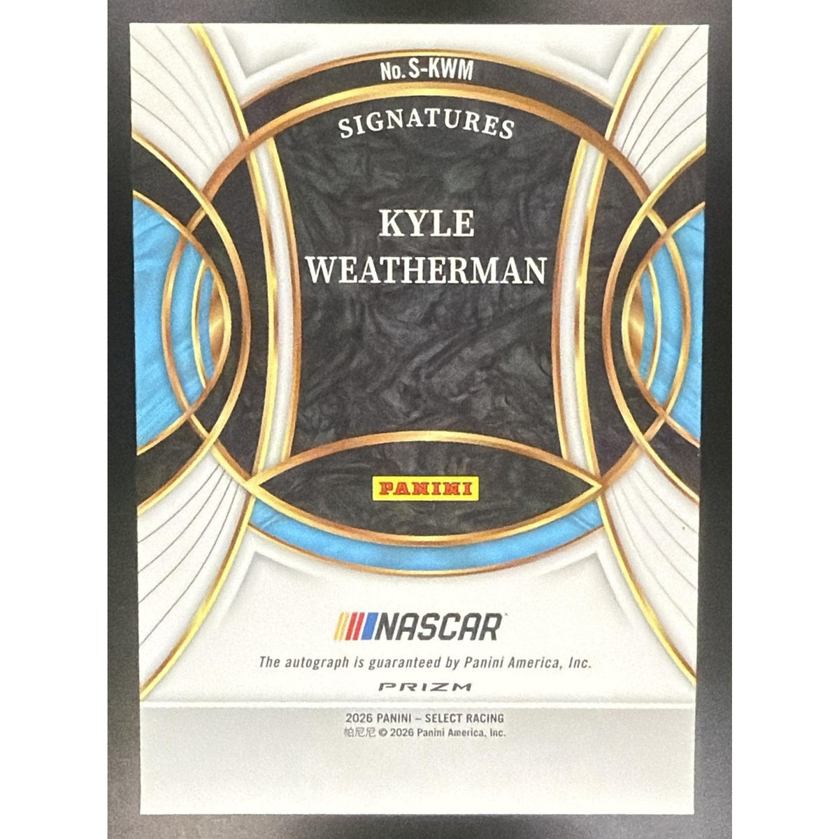 2026 Panini Select NASCAR Kyle Weatherman #S-KWM Signatures Ice Prizms Auto