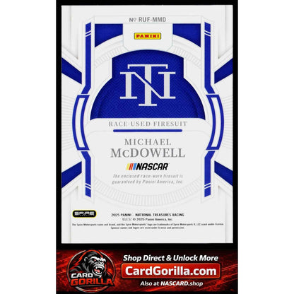 2025 Panini National Treasures Michael McDowell Race Used Firesuit Blue #/75