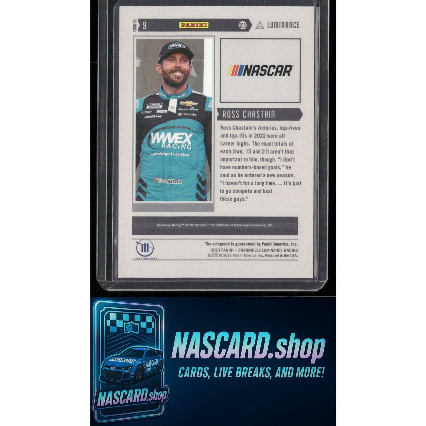 2023 Panini Chronicles #9 Ross Chastain Luminance Autographs Purple #/25