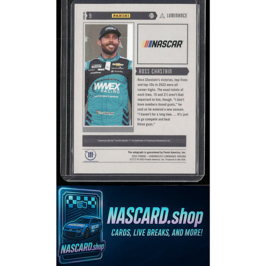 2023 Panini Chronicles #9 Ross Chastain Luminance Autographs Purple #/25