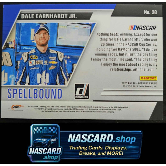 2025 Donruss #28 Dale Earnhardt Jr Spellbound Platinum Diamond #1/1