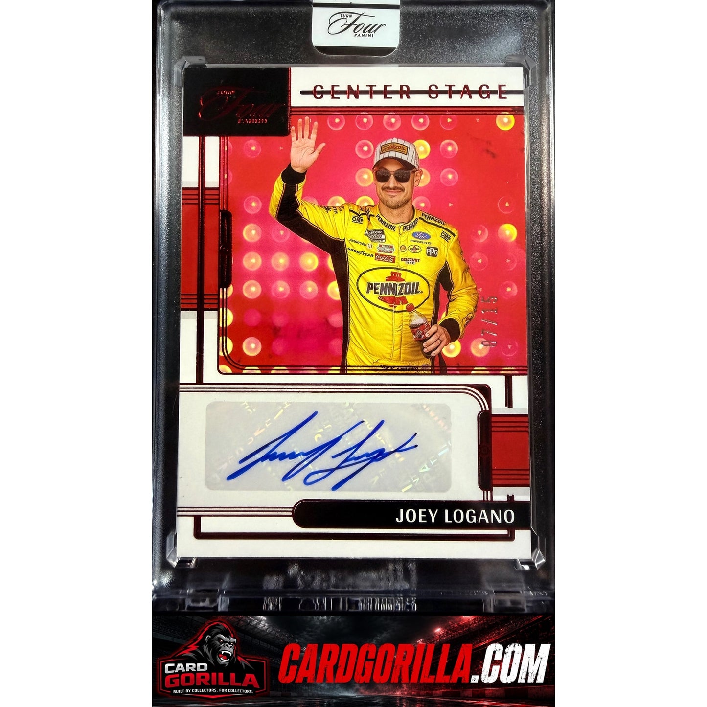 2026 Panini Turn Four #CS-JLG Joey Logano Center Stage Signatures Red #/15