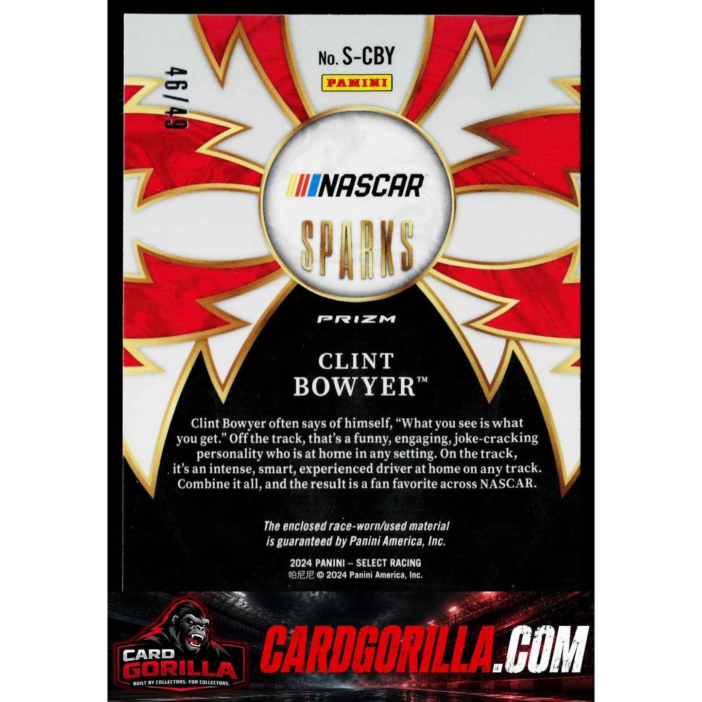 2024 Panini Select #S-CBY Clint Bowyer Sparks Red Prizms #/49