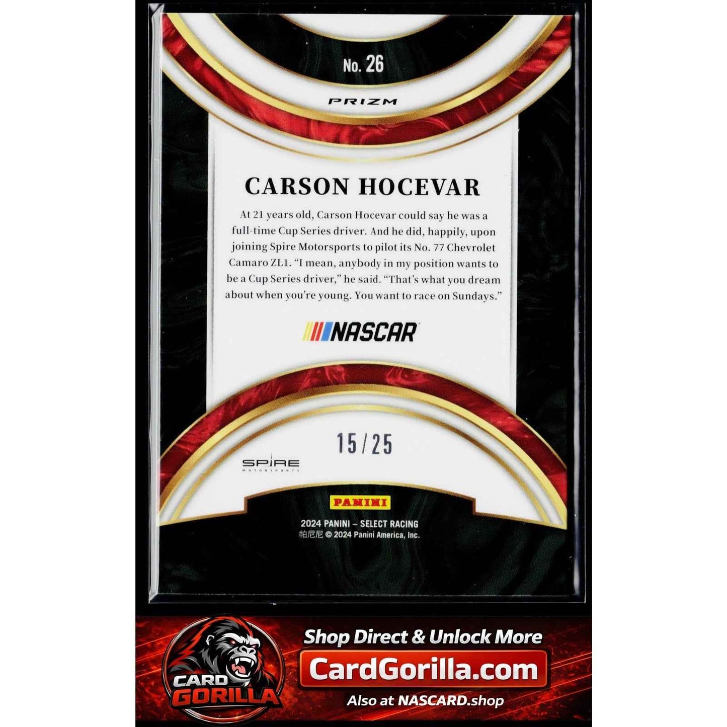 2024 Panini Select #26 Carson Hocevar American Pride Tie-Dye Prizms #/25
