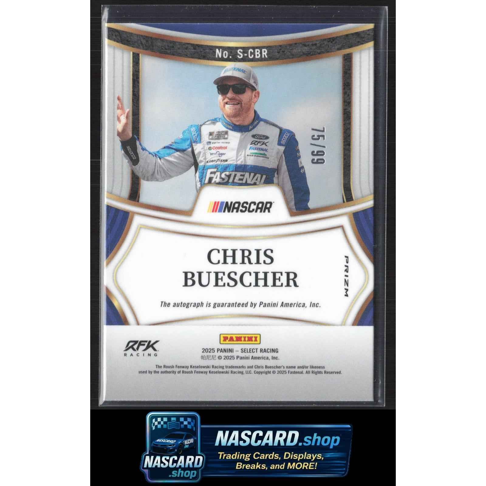 2025 Panini Select #S-CBR Chris Buescher Signatures Blue Prizms #/99