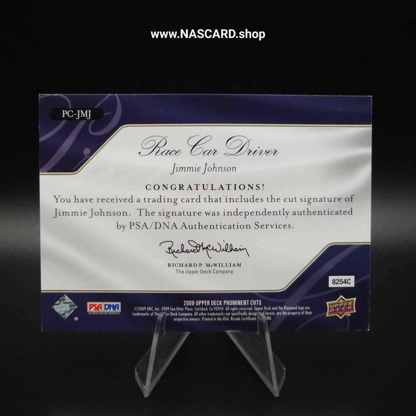 2009 Upper Deck Prominent Cuts Signatures Cut Signature #JMJ Jimmie Johnson 2/3 - NASCARD.shop