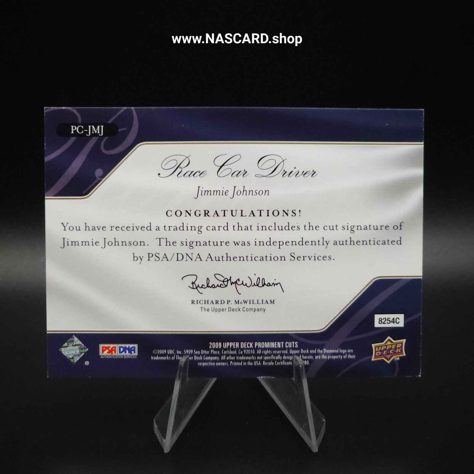 2009 Upper Deck Prominent Cuts Signatures Cut Signature #JMJ Jimmie Johnson 2/3 - NASCARD.shop