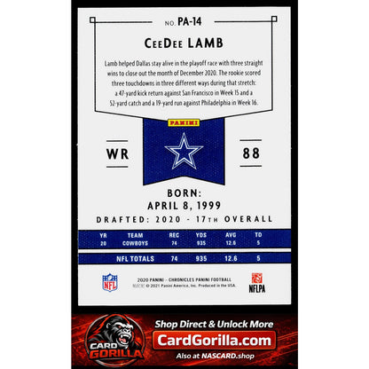 2020 Panini Chronicles #PA-14 CeeDee Lamb Panini Green