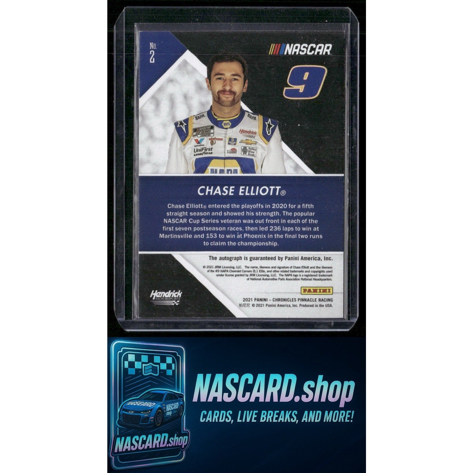 2021 Panini Chronicles #2 Chase Elliott Pinnacle Autographs Purple #09/10 - NASCARD.shop