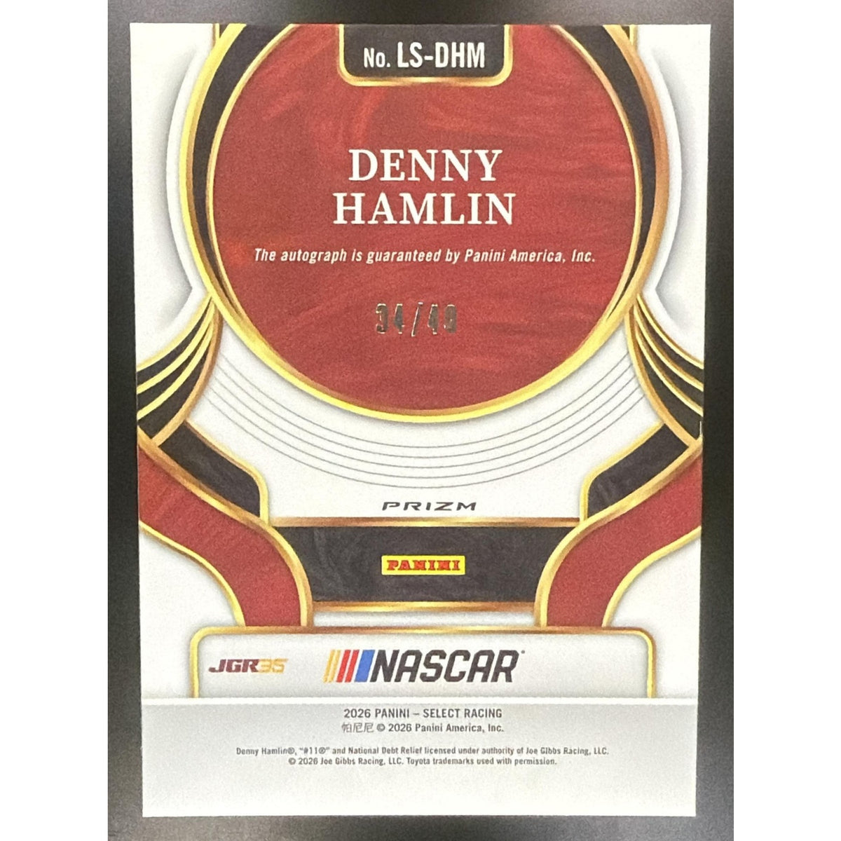 2026 Panini Select NASCAR Denny Hamlin Legendary Signatures Purple Prizms /49