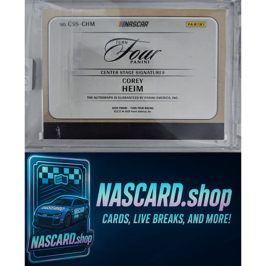 2025 Panini Turn Four #CSS-CHM Corey Heim Center Stage Signatures Blue #/49