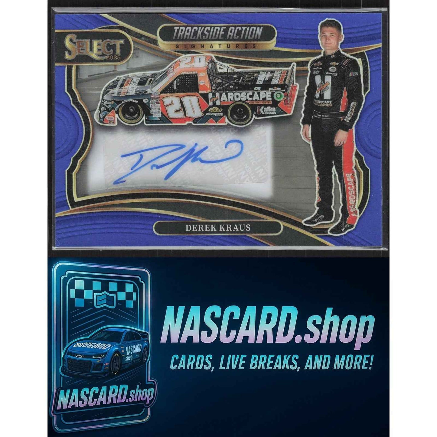 2025 Panini Select Derek Kraus Trackside Action Signatures Blue Prizms #/99