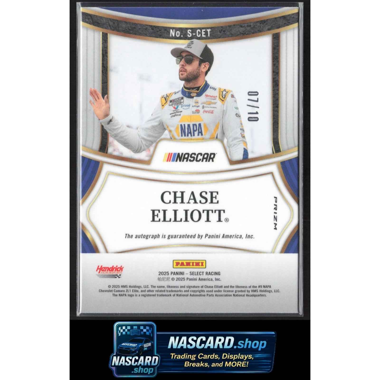 2025 Panini Select #S-CET Chase Elliott Signatures Gold Prizms #/10