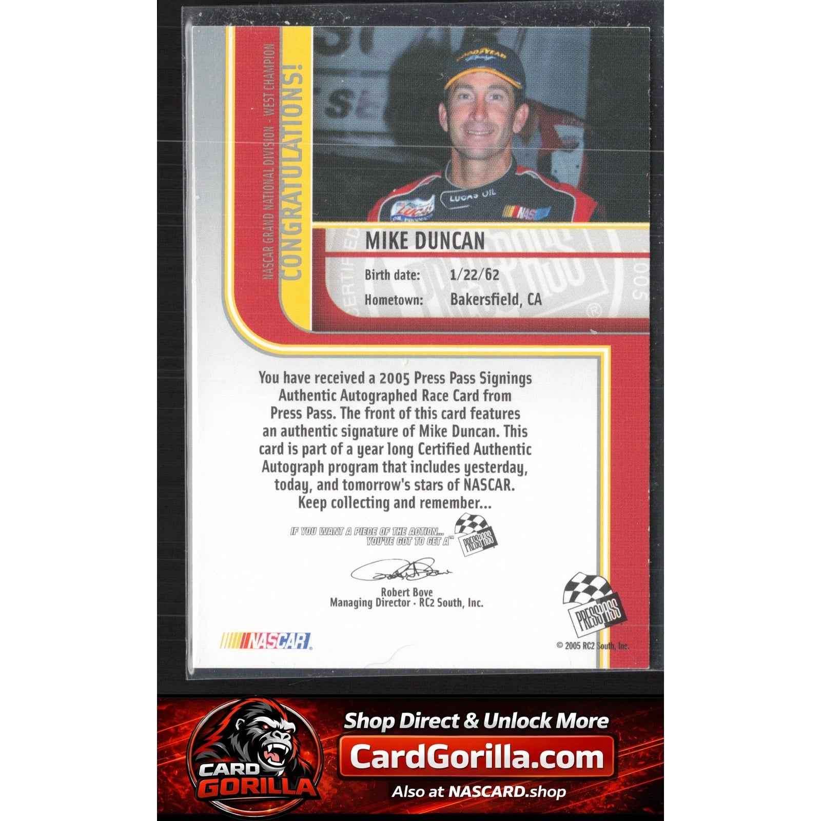 2005 Press Pass #NNO Mike Duncan Signings Platinum #/100