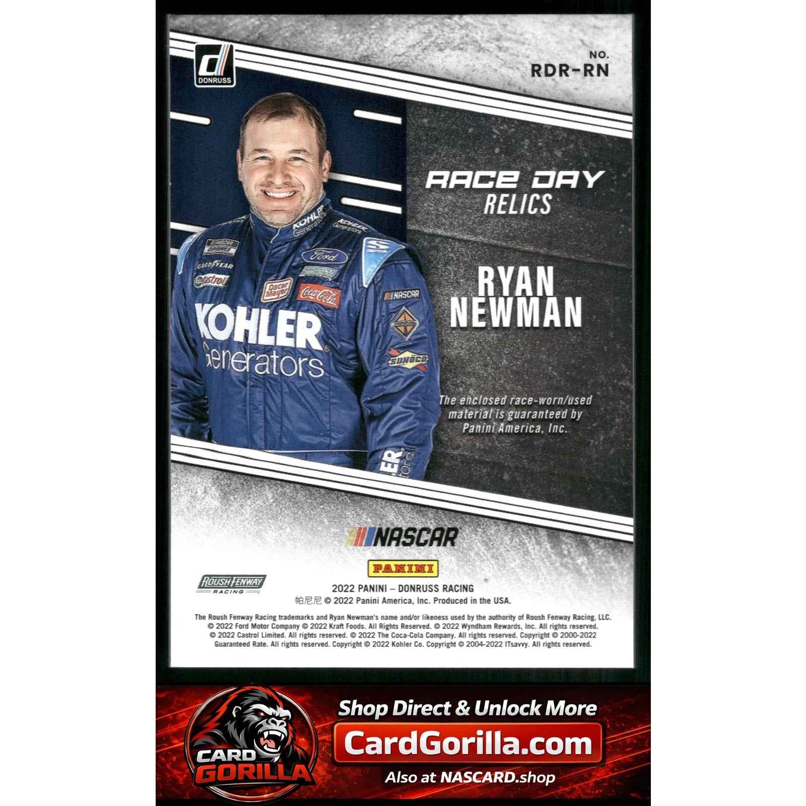 2022 Donruss #RDR-RN Ryan Newman Race Day Relics