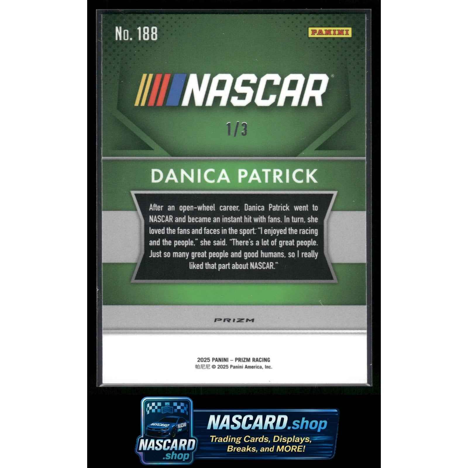 2025 Panini Prizm Throwback #188 Danica Patrick FOTL Gold Shimmer #1/3