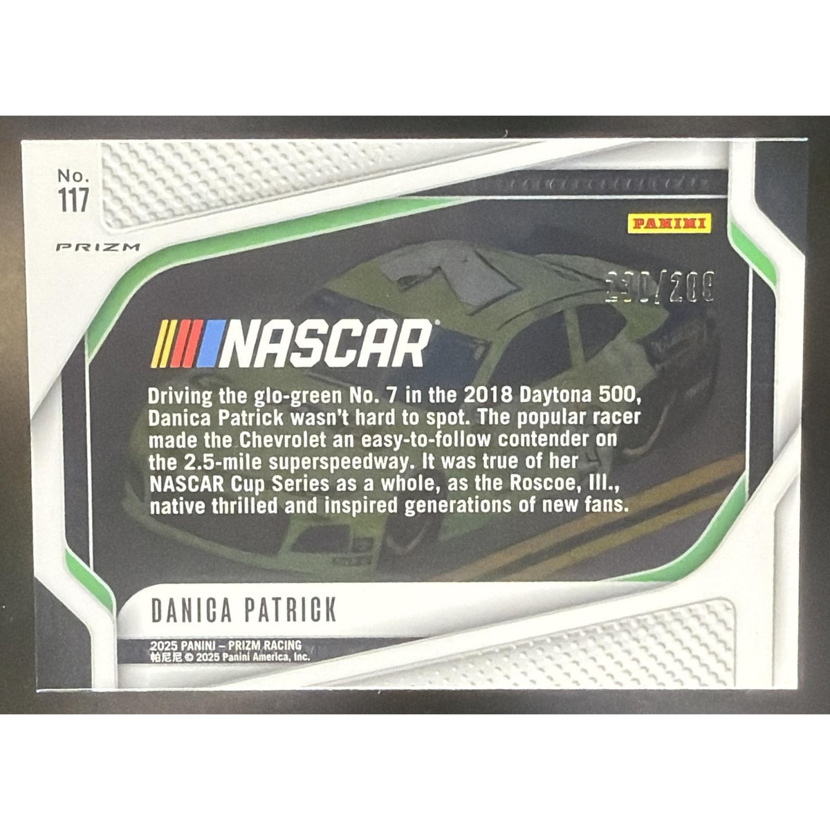 2025 Panini Prizm NASCAR Danica Patrick #117 Rides Pulsar Prizms /299