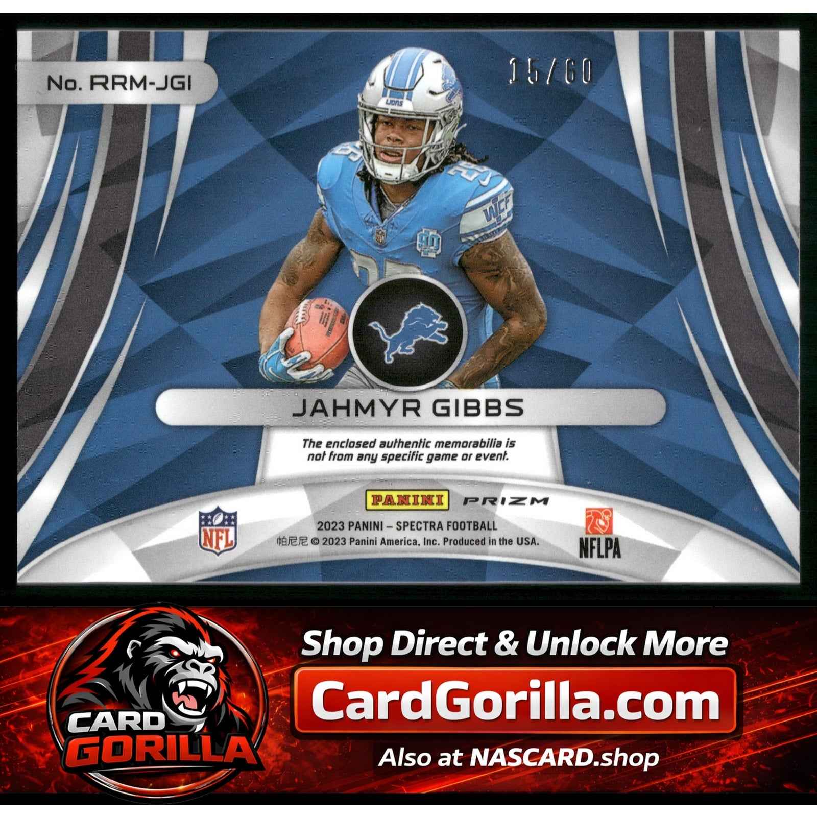 2023 Panini Spectra #RRM-JGI Jahmyr Gibbs Rising Rookie Materials Hyper #/60