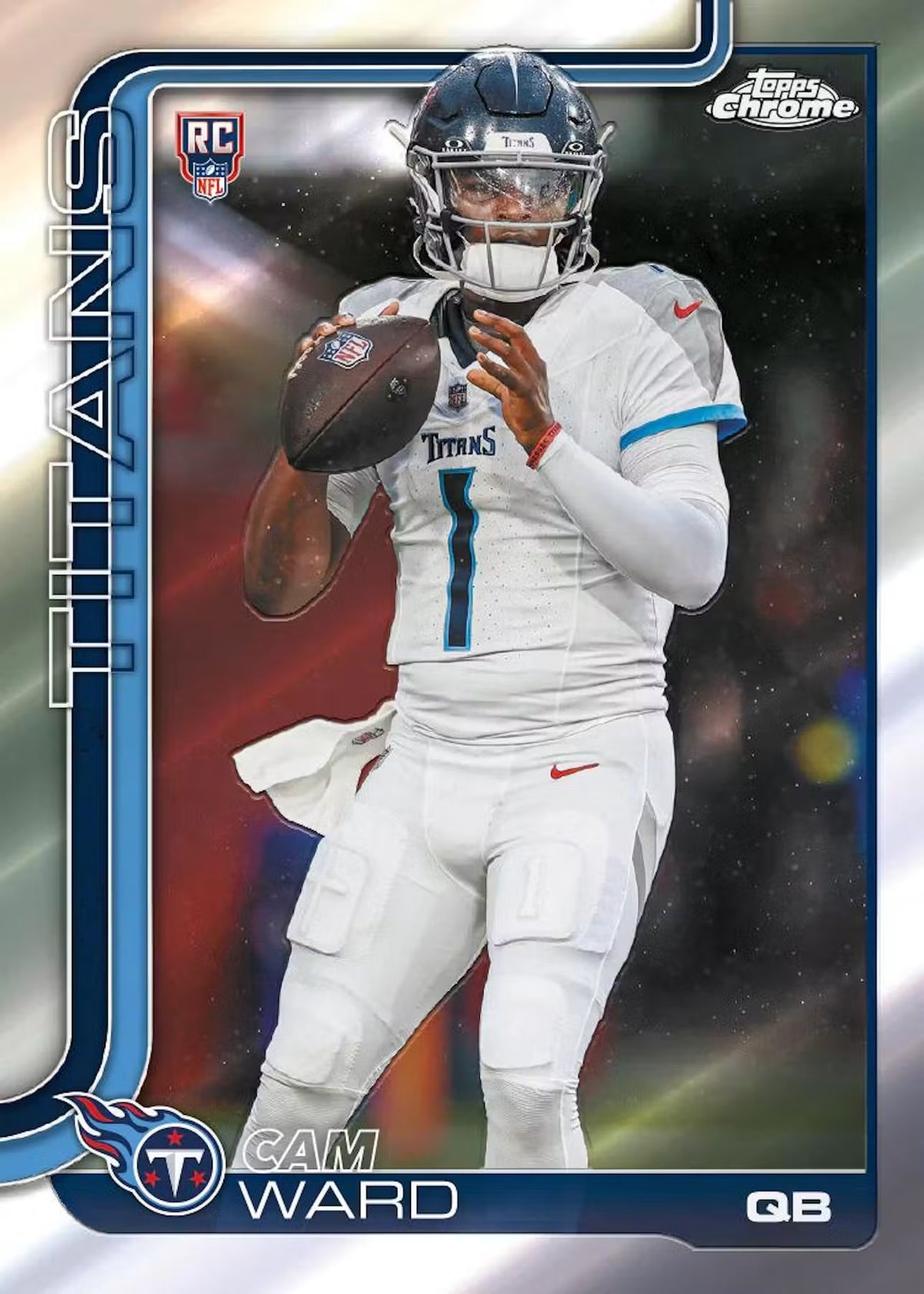 Football trading card of a player in a white uniform with 'Titans' branding