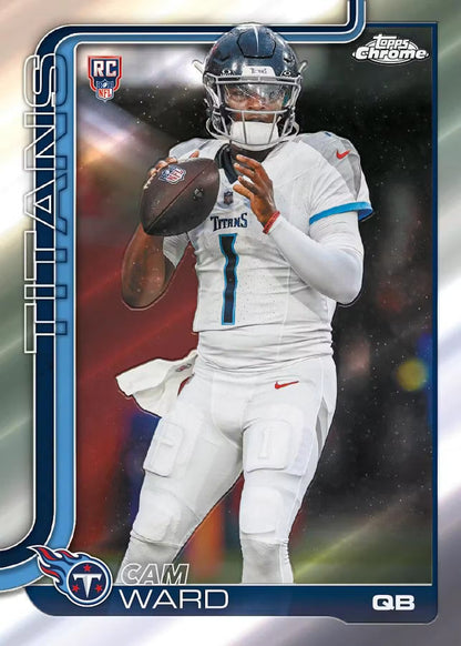 Football trading card of a player in a white uniform with 'Titans' branding