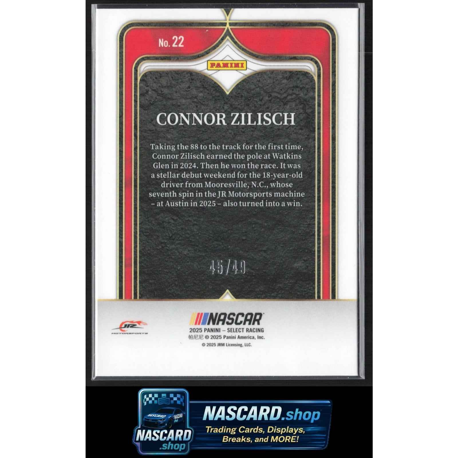 2025 Panini Select #22 Connor Zilisch Select Numbers Blue Prizms #/49