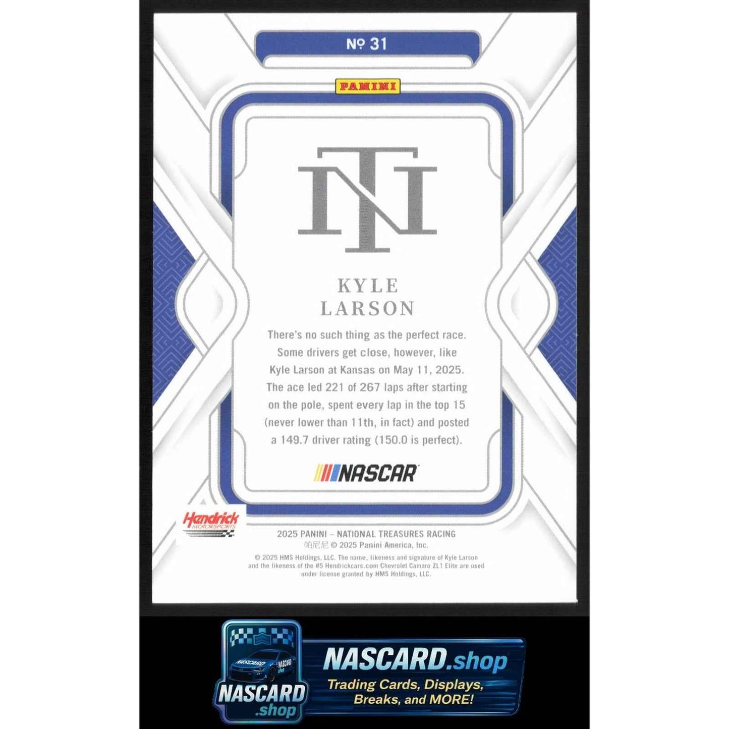 2025 Panini National Treasures #31 Kyle Larson Gold #01/15