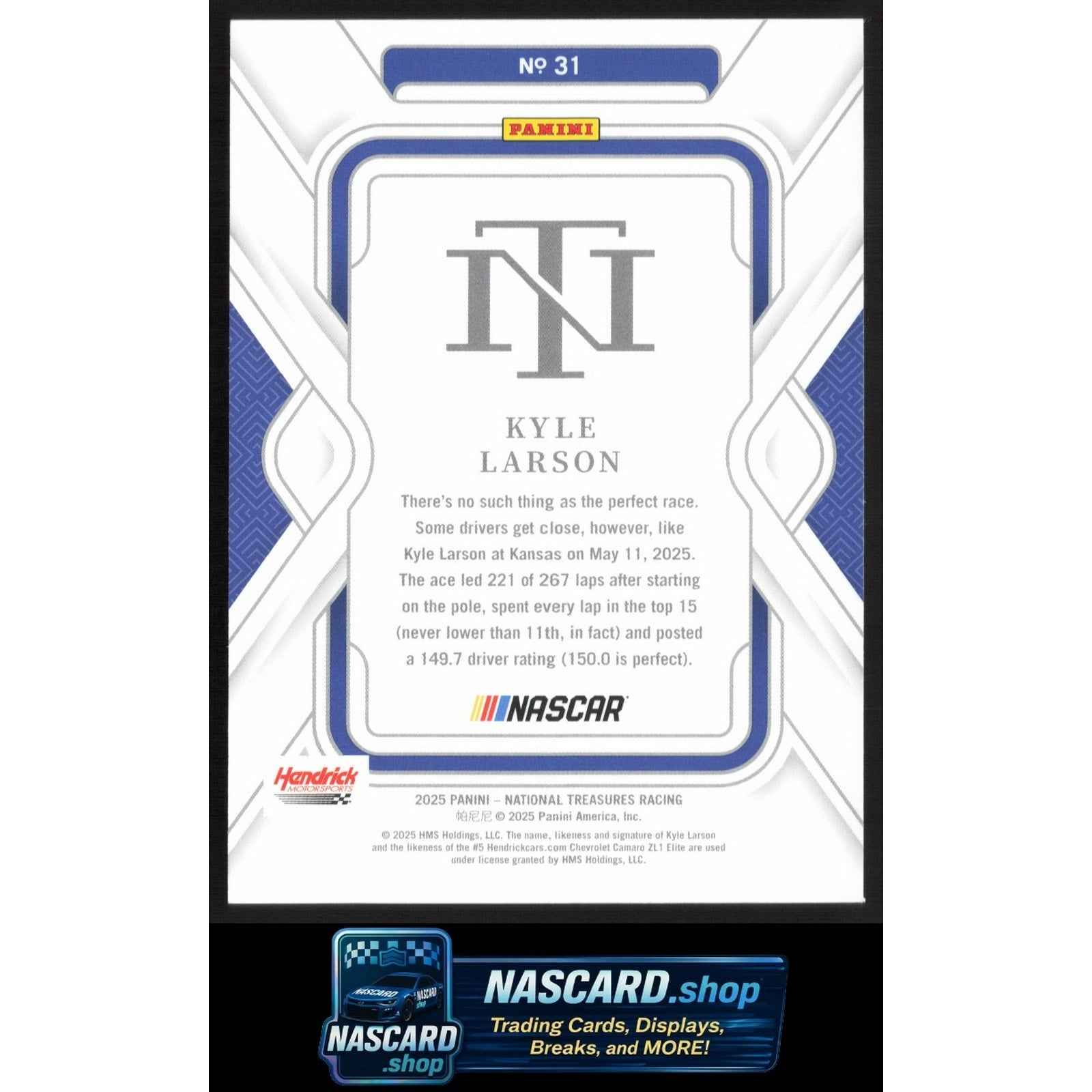 2025 Panini National Treasures #31 Kyle Larson Gold #01/15