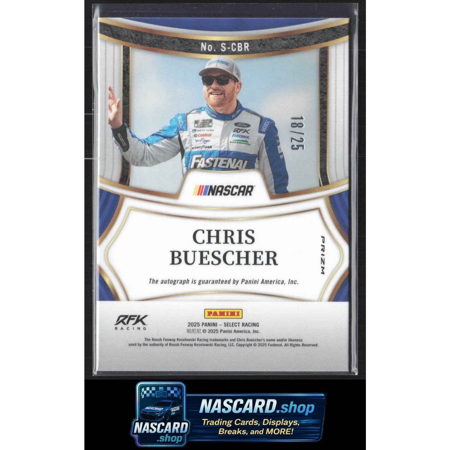2025 Panini Select #S-CBR Chris Buescher Signatures Tie-Dye Prizms #/25