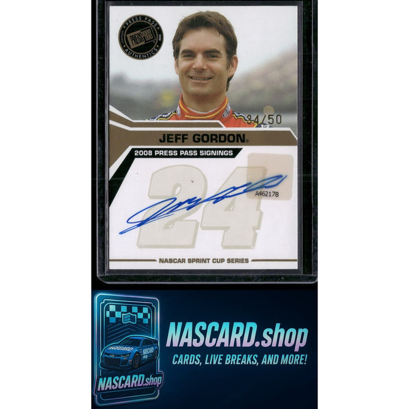 2008 Press Pass Jeff Gordon Signings Gold autograph card numbered to 50