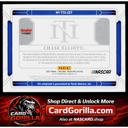 2025 Panini National Treasures #TTS-CET Chase Elliott Triple Threat Signers #/99