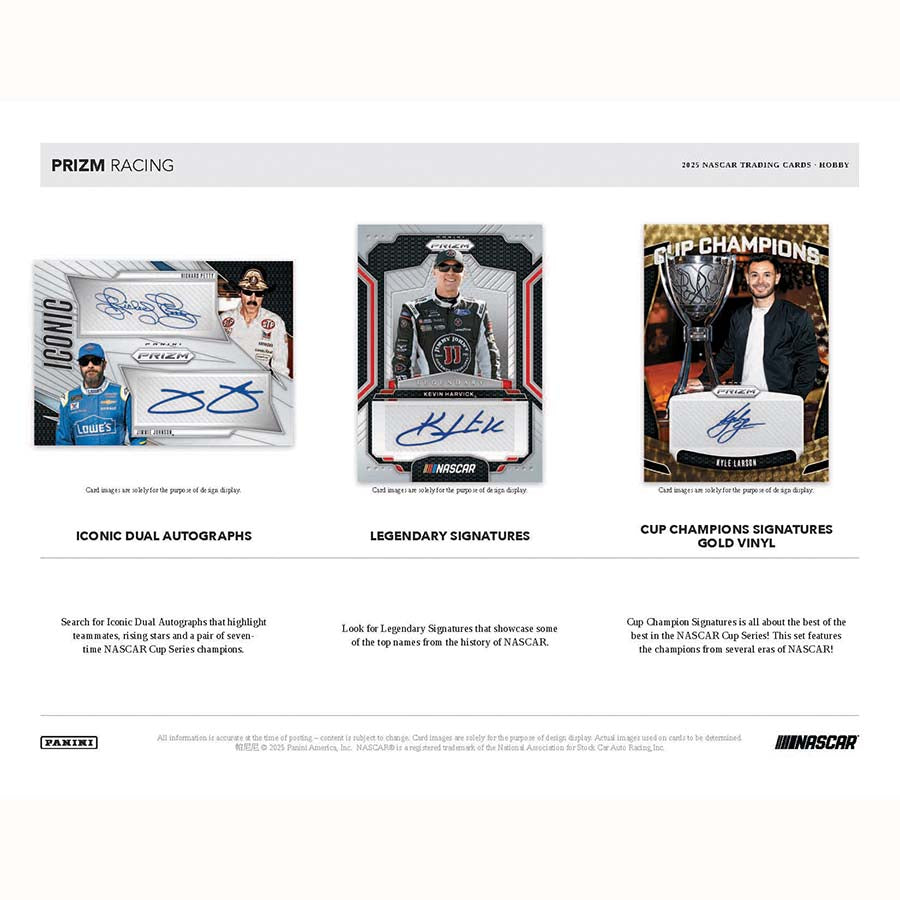 NASCAR trading card set with different card types on a white background