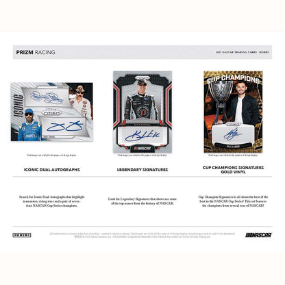 NASCAR trading card set with different card types on a white background