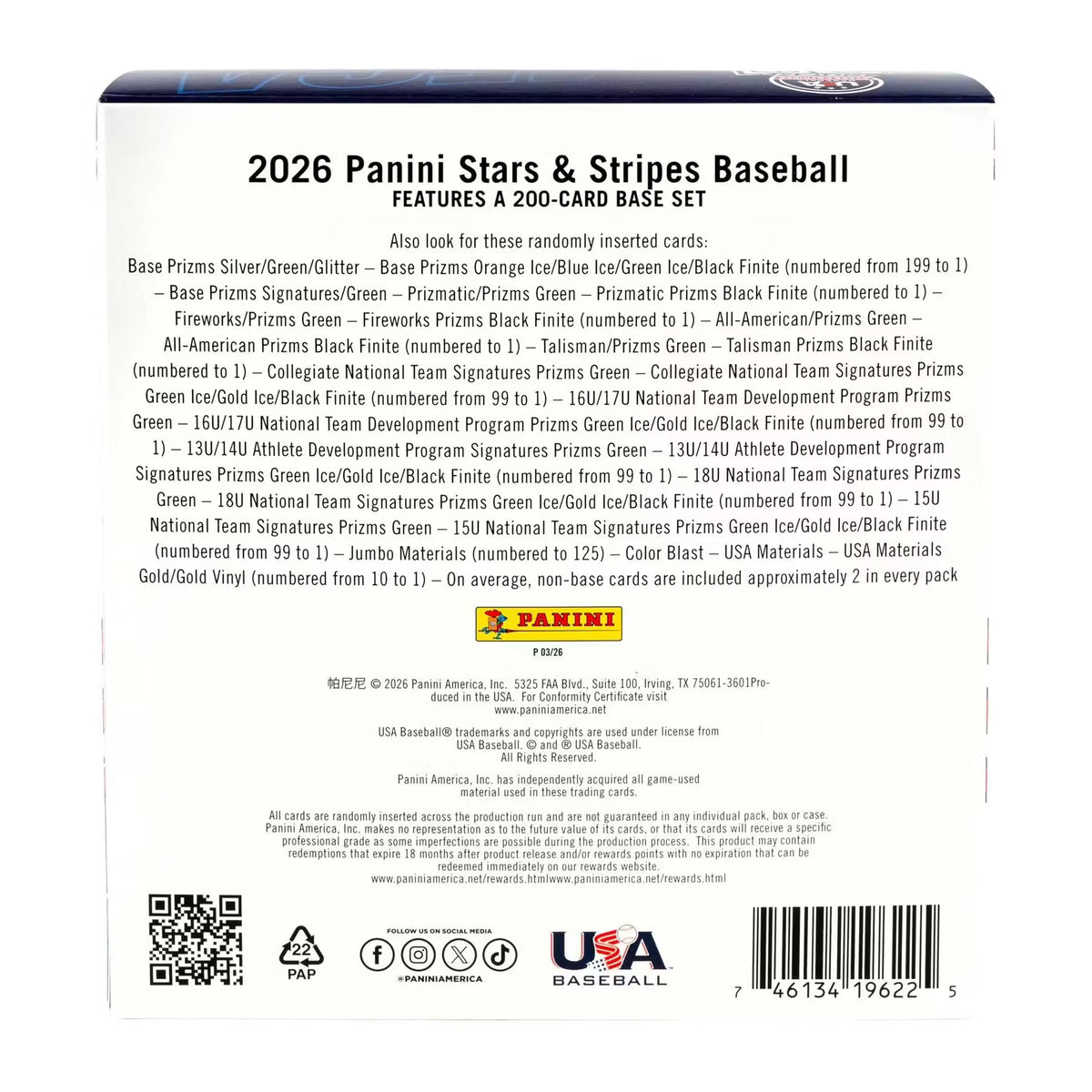 2026 Panini USA Stars & Stripes Prizm Baseball Mega Box