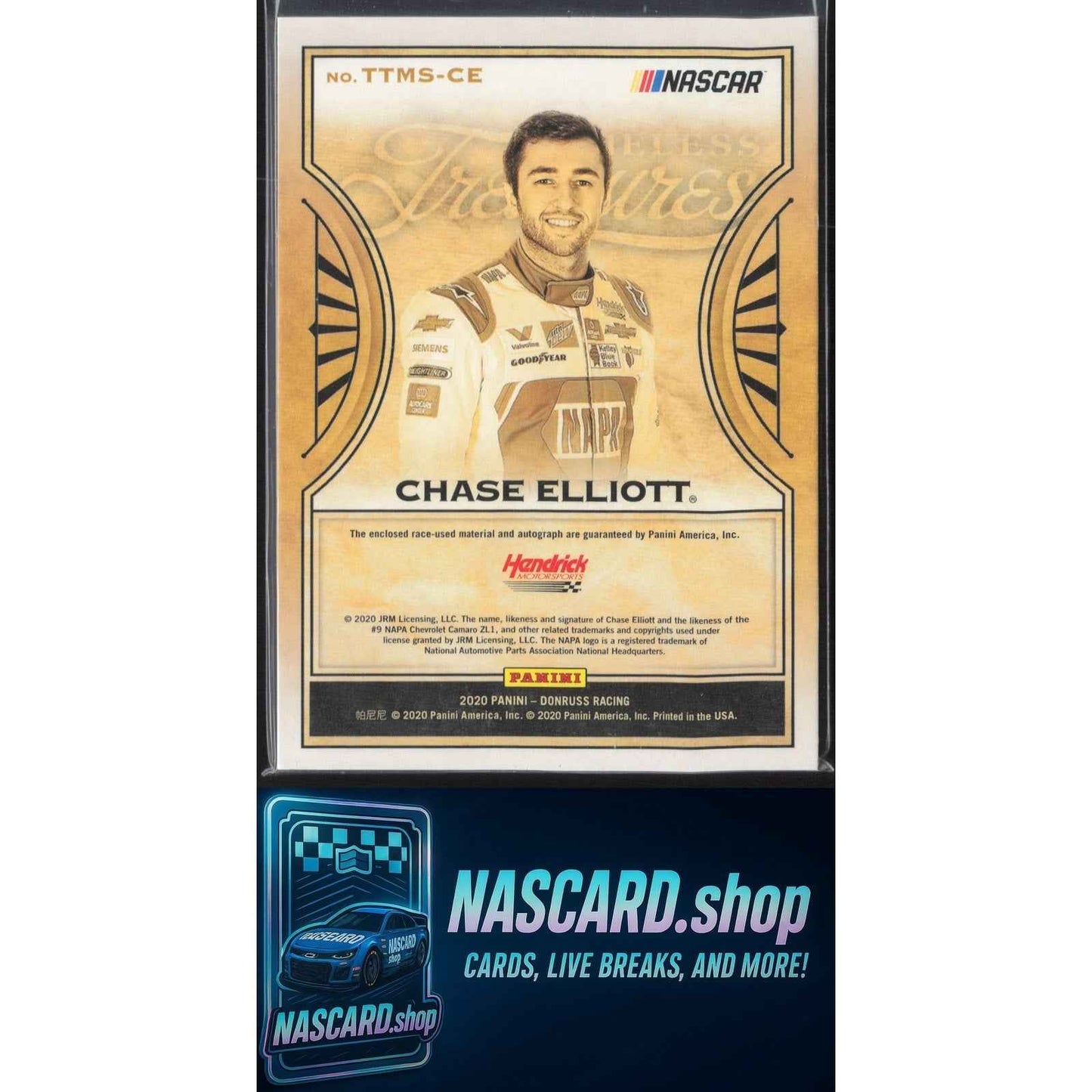 2020 Donruss Chase Elliott Timeless Treasures Material Signatures Holo Gold #9/9