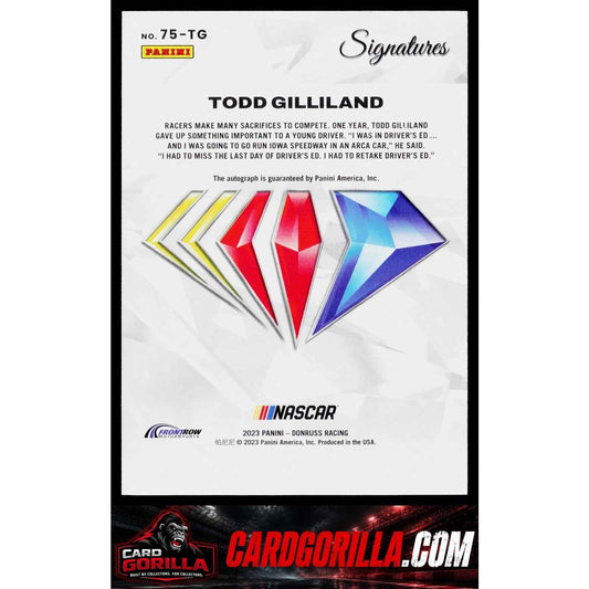 2023 Panini Prime #75-TG Todd Gilliland NASCAR 75th Anniversary Signatures
