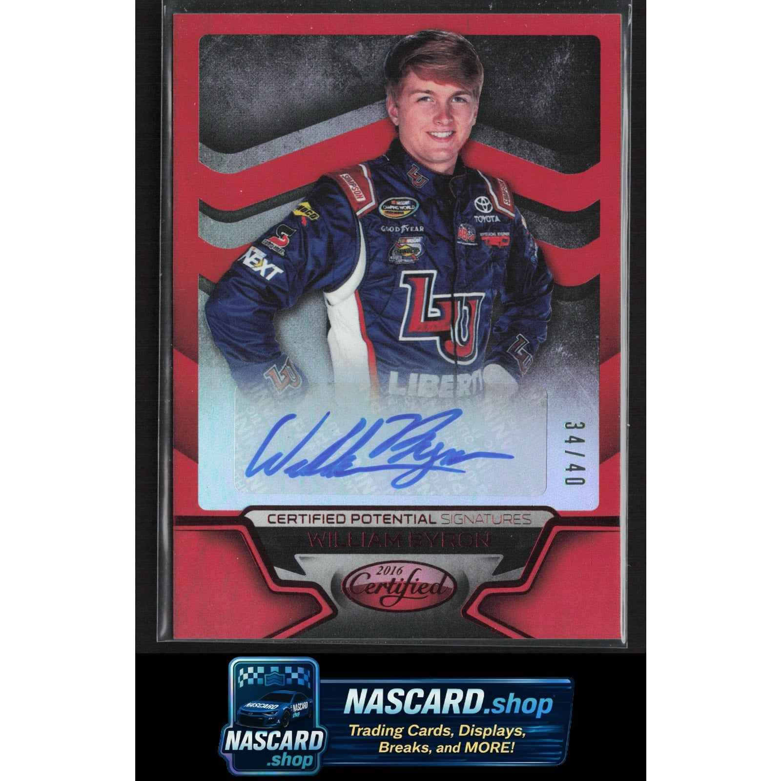 2016 Certified William Byron Certified Potential Signatures Mirror Red #/40 RC