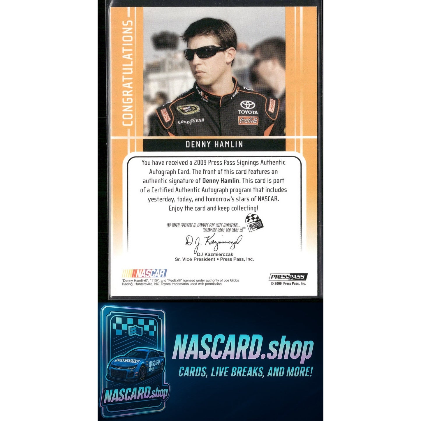 2009 Press Pass Denny Hamlin Signings Bronze #/65 - Card Gorilla