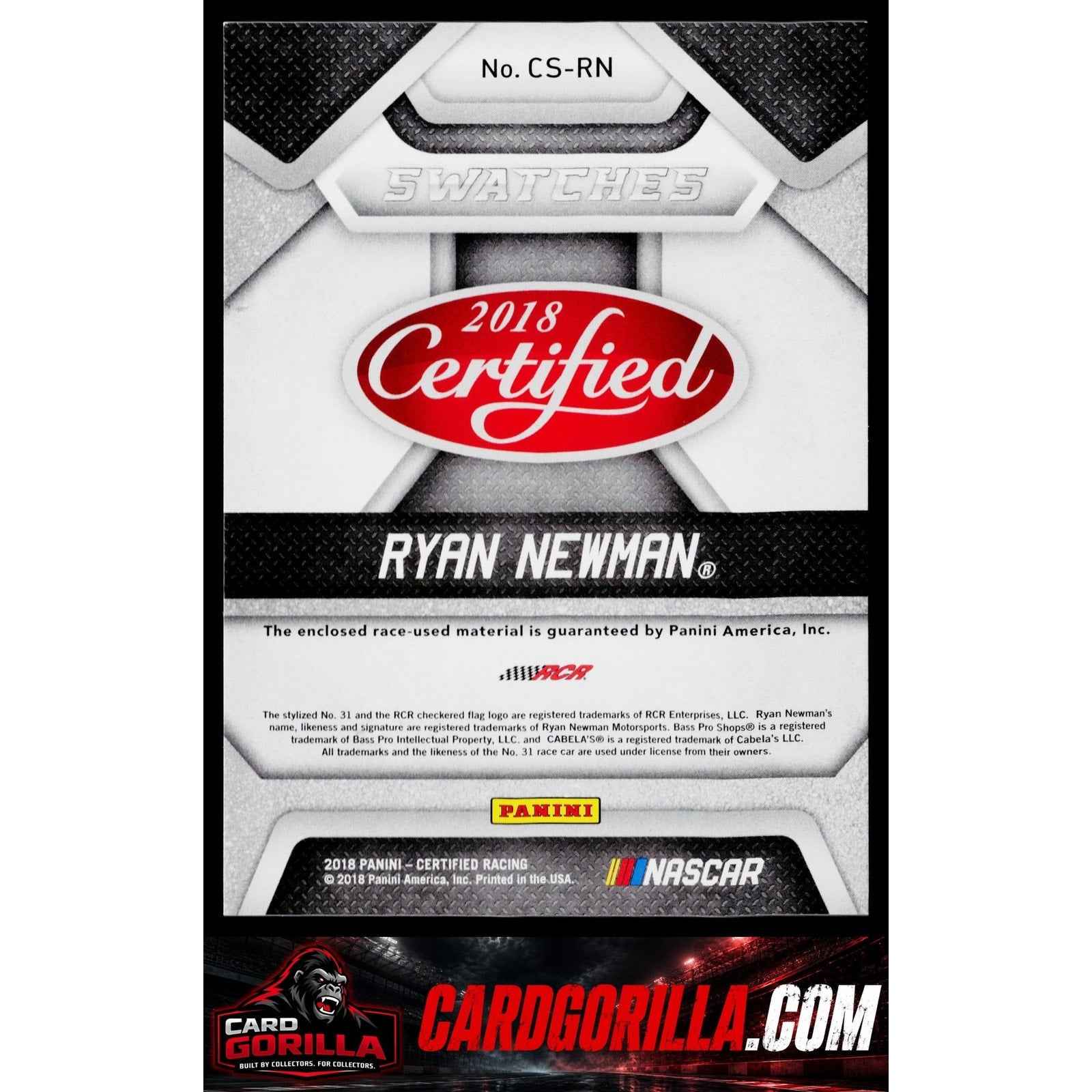 2018 Panini Certified #CS-RN Ryan Newman Cup Swatches Red #/199