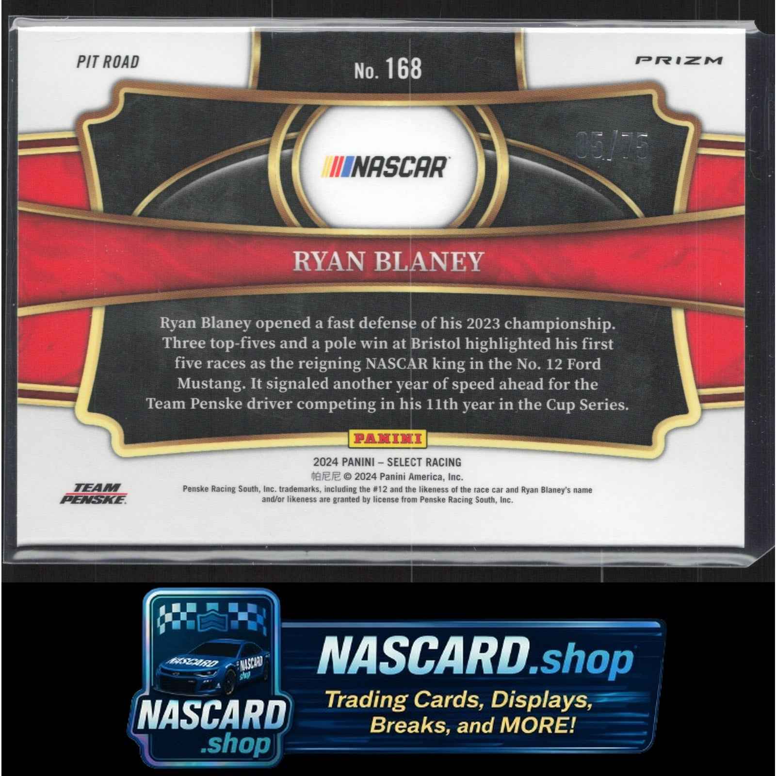 2024 Panini Select #168 Ryan Blaney Purple Prizms #/75