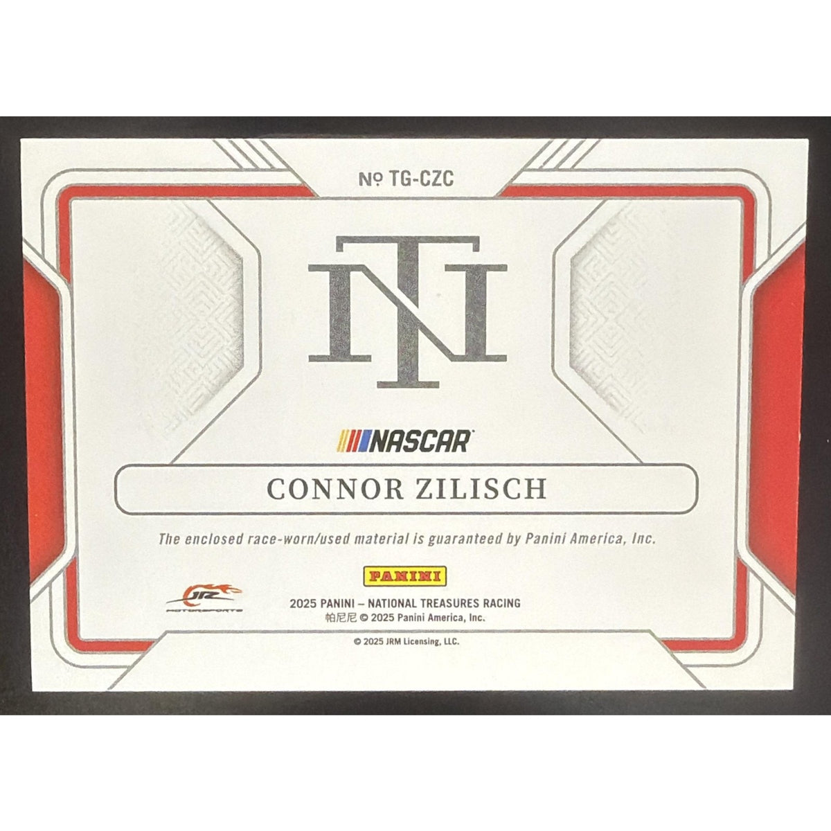 2025 Panini National Treasures Connor Zilisch #1 Track Gear Blue /75