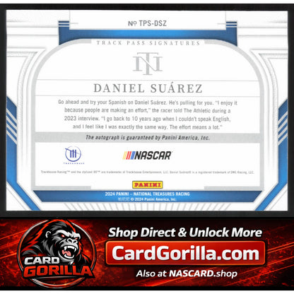 2024 Panini National Treasures #TPS-DSZ Daniel Suarez Track Pass Signatures #/99