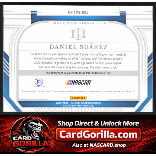 2024 Panini National Treasures #TPS-DSZ Daniel Suarez Track Pass Signatures #/99