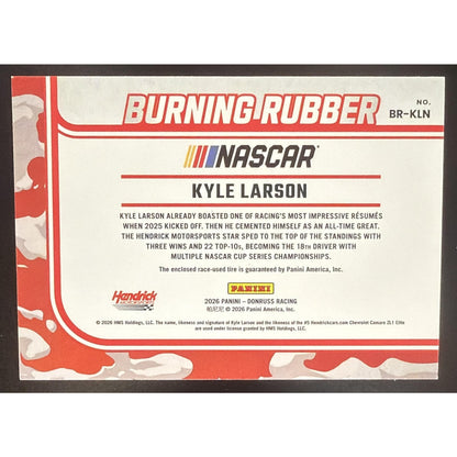 2025 Panini Donruss NASCAR Kyle Larson #BRM-KLN Burning Rubber Materials Red /99