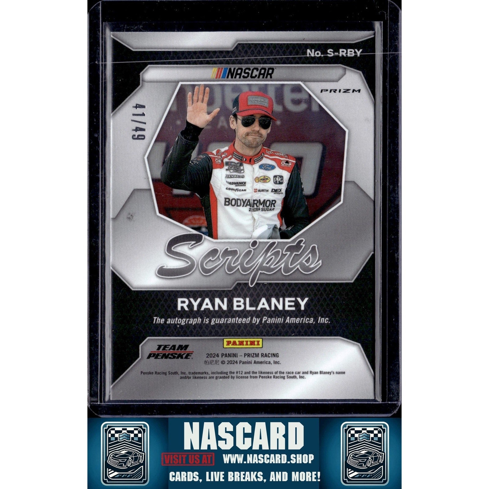 2024 Panini Prizm #S-RBY Ryan Blaney Scripts Blue #/49 - NASCARD.shop