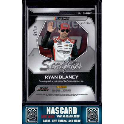 2024 Panini Prizm #S-RBY Ryan Blaney Scripts Blue #/49 - NASCARD.shop